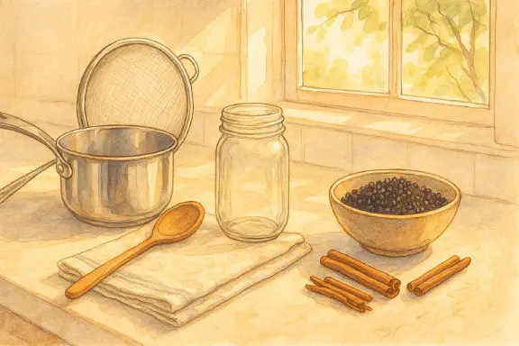 Tools and ingredients for a decoction
