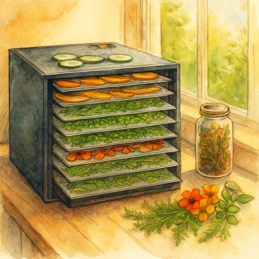 map[alt:Excalibur Electric Food Dehydrator class:object-cover aspect-video page:/Users/eykd/code/html/herbalmedicinegarden.com/content/methods/drying/index.md sizes:(max-width: 640px) 256px, 256px src:dehydrator.jpg]